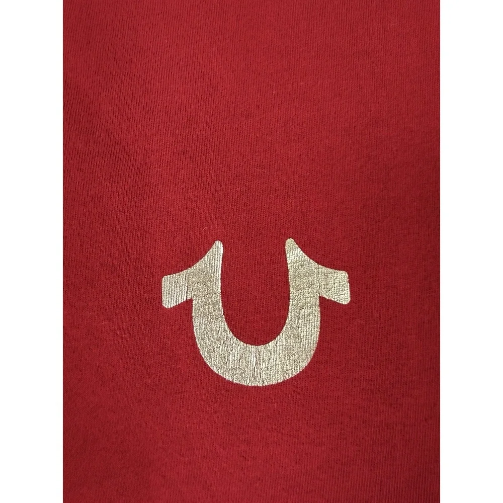 True Religion Shirt Men's 2XL Red Gold Foil Metallic Buddha Logo Cotton T-Shirt